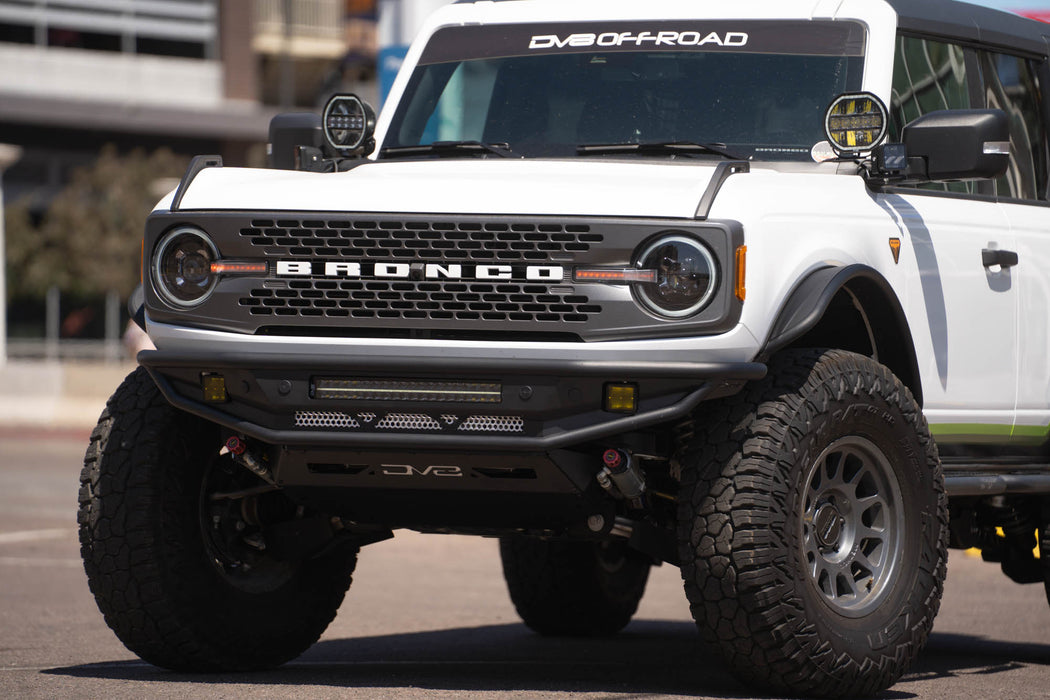 Downtown photoshoot of the Bronco with our Competition Series Bumpers, detailed shot of front-end