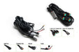Car wiring harness kit with connectors and switches on a white background