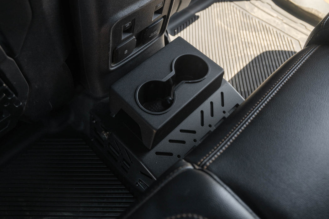 Car cup holder tray installed in a Bronco